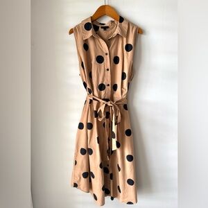 Who what where tan and black polkadot button front shirt dress sleeveless